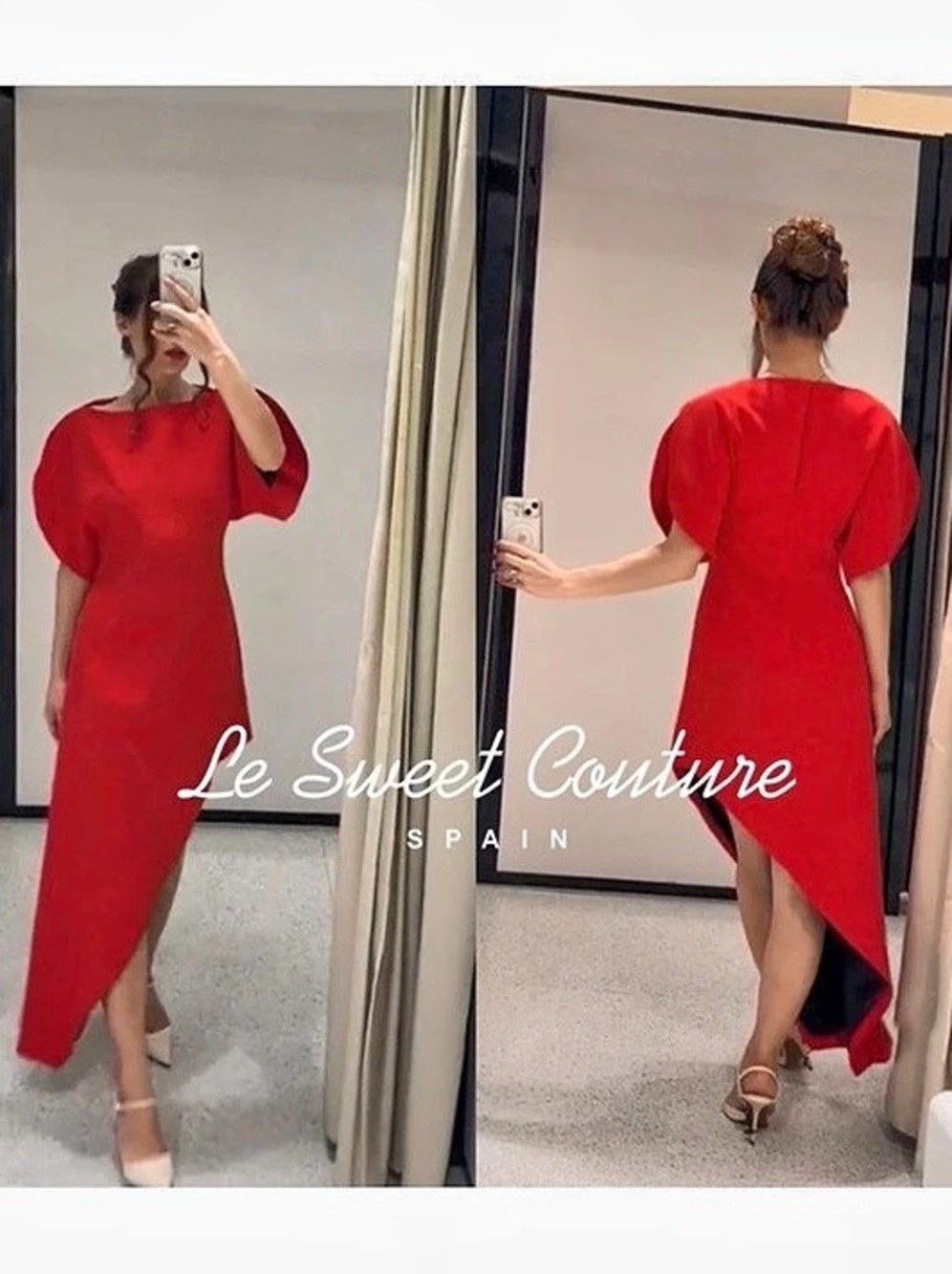 Zara ZW Collection Asymmetric Midi Dress Red